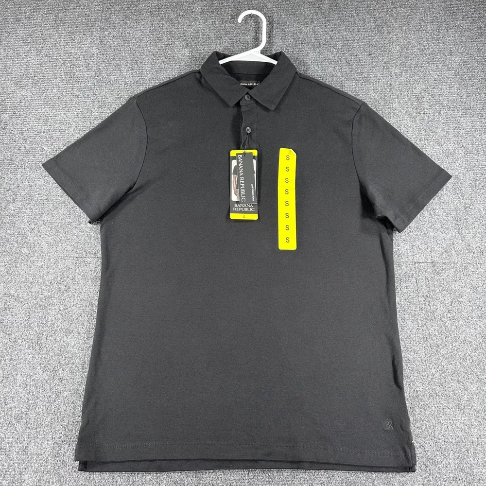 Banana Republic Polo Shirt Mens S Small Black Luxe Touch Cotton Short Sleeve NWT
